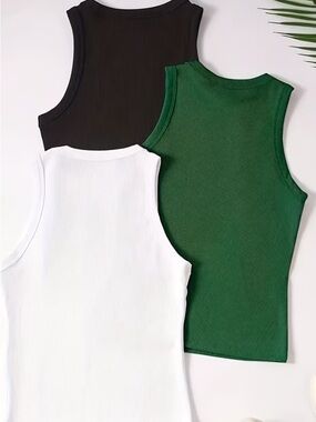 3 Women’s Ribbed Tank Top - White, Green, Black